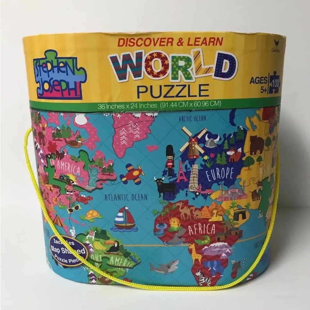 Discover & Learn World Puzzle 100 Piece Ages 5+ Map Shaped Puzzle Pieces